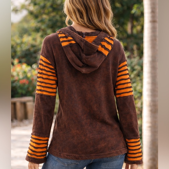 Handmade Boutique Hoodie Brown Orange Zip Up Festival Jacket Size M/L - Picture 2 of 4